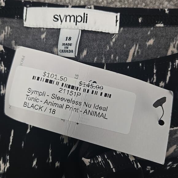 SYMPLI Sleeveless Nu Ideal Tunic Animal Print Black Top Size 18 NWT $101 - Picture 4 of 4